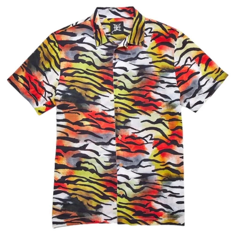 Ed Hardy Tiger Stripes All Over Print Button Up Shirt